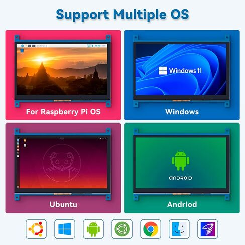SunFounder 7 Inch Touchscreen for Raspberry Pi 4 Display HDMI 1024×600 USB IPS LCD Screen Display Monitor for Raspberry Pi 5,400 4 3 Model B, 2 Model B, and 1 Model B+, Windows Capacitive Touch Screen in Saudi Arabia