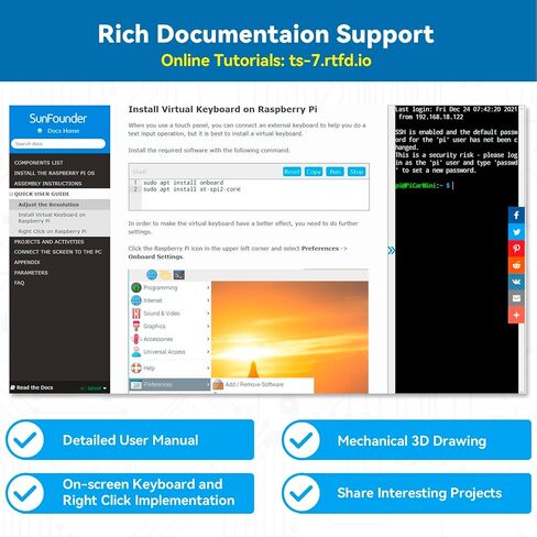 SunFounder 7 Inch Touchscreen for Raspberry Pi 4 Display HDMI 1024×600 USB IPS LCD Screen Display Monitor for Raspberry Pi 5,400 4 3 Model B, 2 Model B, and 1 Model B+, Windows Capacitive Touch Screen in Saudi Arabia