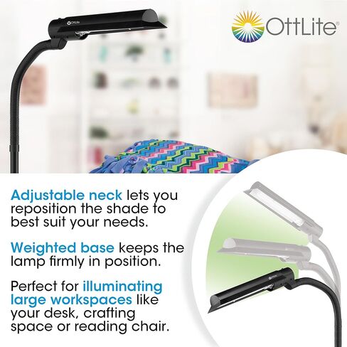 OttLite Standing Floor Lamp with Flexible Neck – 18w Energy Efficient Light Bulb for Bright Natural Daylight – Modern Style for Living Room, Sewing, Reading and Office in Saudi Arabia