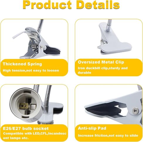 Clip Desk Lamp Socket,2 Pack Flexible Desk Light Socket,Gooseneck Clip on Light,Flexible Lamp with Clamp,Adjustable Light Stand Clamp Lamp,Night Light,Reading Book Light in Saudi Arabia