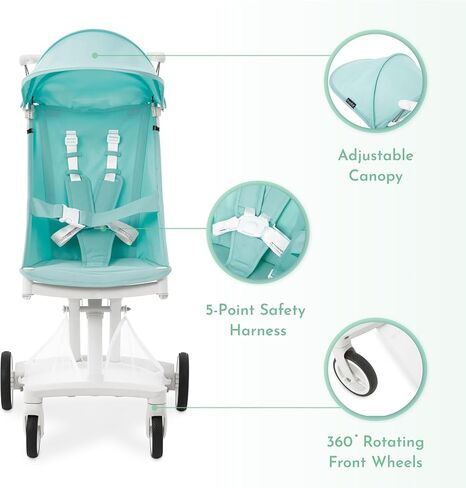 عربة أطفال بمظلة خفيفة للغاية من Evolur Roamer باللون الأبيض والأزرق، عربة سفر سريعة وسهلة الطي بيد واحدة، حزام أمان بخمس نقاط، مظلة قابلة للتعديل والإزالة، عربة أطفال بإطار من الألومنيوم خفيف الوزن in Kuwait