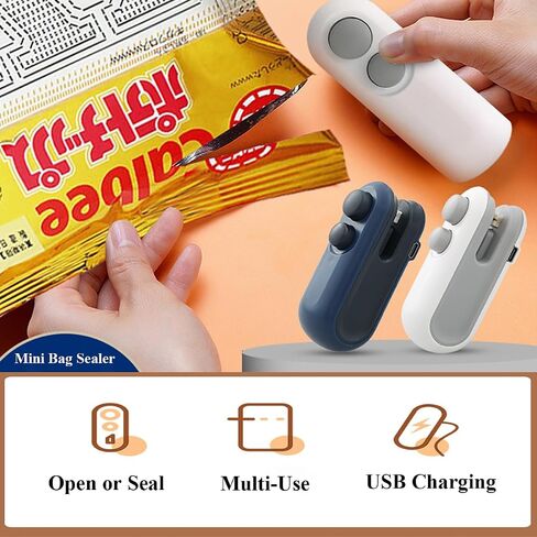 Mini Bag Sealer, Heat Sealer Machine for Food Storage, 2 in 1 Rechargeable Handheld Bag Heat Vacuum Sealer, Portable Resealer Machine with Pouch, Plastic sealer for Chip Cookies Snacks Fresh (White) in Saudi Arabia