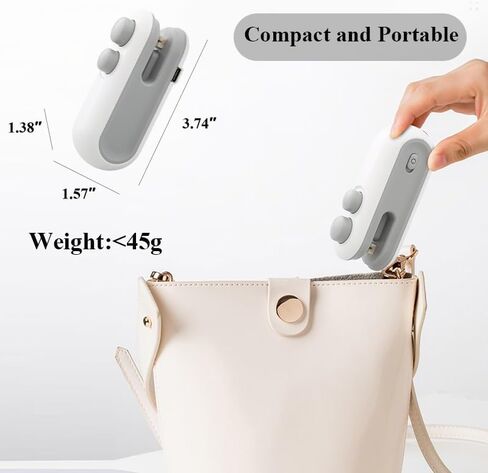 Mini Bag Sealer, Heat Sealer Machine for Food Storage, 2 in 1 Rechargeable Handheld Bag Heat Vacuum Sealer, Portable Resealer Machine with Pouch, Plastic sealer for Chip Cookies Snacks Fresh (White) in Saudi Arabia