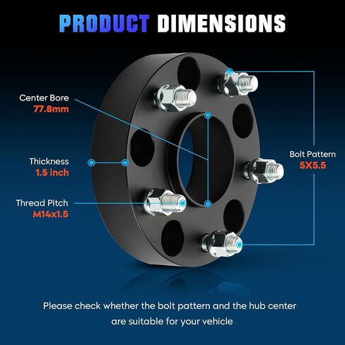 Youxmoto 5X5.5 1.5in (38mm) فواصل العجلات 5x139.7mm محولات العجلات 77.8mm Bore Hubcentric مناسبة لـ Ram 1500 2012-2018 مع مسامير M14x1.5، 4 قطع in Saudi Arabia
