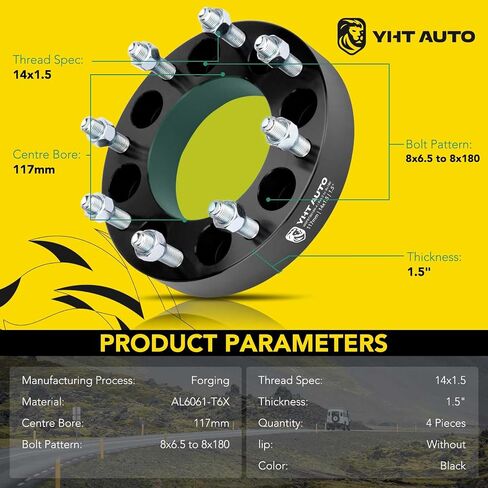 YHTAUTO 8x6.5 to 8x180 Wheel Adapters 1.5 inch Fits Chevy, GMC, Silverado Sierra 2500 3500 HD 1999-2010, C/K, Suburban, Savana, Express, 8 Lug Tire Spacers w/ M14x1.5 & 12.9 Studs, 117 mm Bore 2PCS in Saudi Arabia