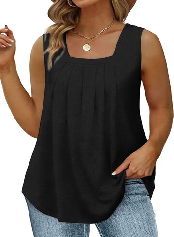 HDLTE Plus Size Square Neck Tank Tops for Women Summer Sleeveless Tops Casual Loose Henley Shirts in Saudi Arabia