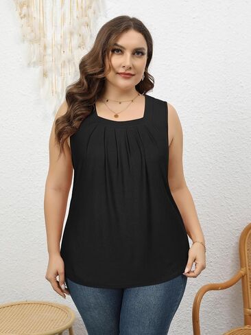 HDLTE Plus Size Square Neck Tank Tops for Women Summer Sleeveless Tops Casual Loose Henley Shirts in Saudi Arabia