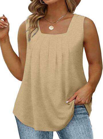 HDLTE Plus Size Square Neck Tank Tops for Women Summer Sleeveless Tops Casual Loose Henley Shirts in Saudi Arabia