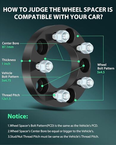 SCITOO 4Pcs 5x4.75 to 5x4.5 Wheel Adapters 1 inch Bore 87.1mm Studs 12x1.5 5 Lug Wheel Spacers No Hubcentric Fit for Chevrolet Corvette 1984-2019,for Cadillac XLR 2004-2009 in Saudi Arabia