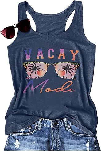 Vacay Mode Tank Top Women النظارات الشمسية الشاطئ Racerback الدبابات هاواي الصيف بلا أكمام عارضة المحملة قميص in Kuwait