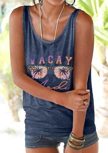 Vacay Mode Tank Top Women النظارات الشمسية الشاطئ Racerback الدبابات هاواي الصيف بلا أكمام عارضة المحملة قميص in Kuwait