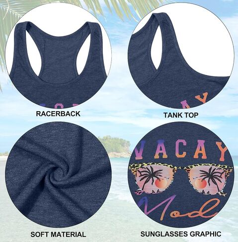 Vacay Mode Tank Top Women النظارات الشمسية الشاطئ Racerback الدبابات هاواي الصيف بلا أكمام عارضة المحملة قميص in Kuwait