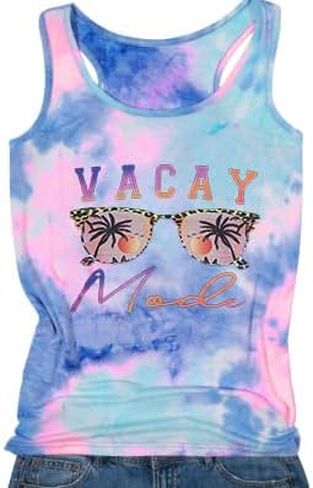 Vacay Mode Tank Top Women النظارات الشمسية الشاطئ Racerback الدبابات هاواي الصيف بلا أكمام عارضة المحملة قميص in Kuwait