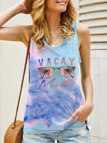 Vacay Mode Tank Top Women النظارات الشمسية الشاطئ Racerback الدبابات هاواي الصيف بلا أكمام عارضة المحملة قميص in Kuwait