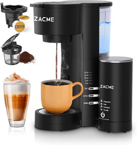 Single Serve Coffee Maker for K Cups and Ground Coffee with Milk Frother, 3 in 1 Small Single Cup Coffee Machine with Removable 28oz Water Reservoir, 6 to 14 oz Brew Sizes, Self-Cleaning Black in Saudi Arabia