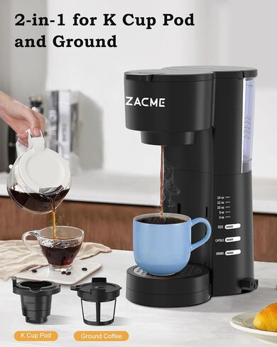 Single Serve Coffee Maker for K Cups and Ground Coffee with Milk Frother, 3 in 1 Small Single Cup Coffee Machine with Removable 28oz Water Reservoir, 6 to 14 oz Brew Sizes, Self-Cleaning Black in Saudi Arabia