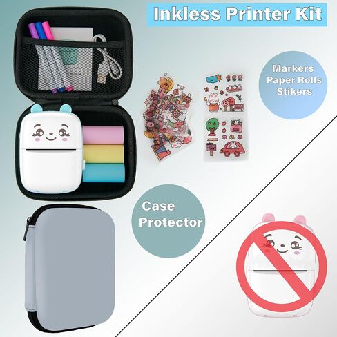 Inkless Sticker Printer-Thermal Printer with Case -Mini Printer Portable Kit-Print Pictures from Your Phone-Label Maker-Small Printer-Wireless Printer No Ink Needed-Pocket Printer in Saudi Arabia