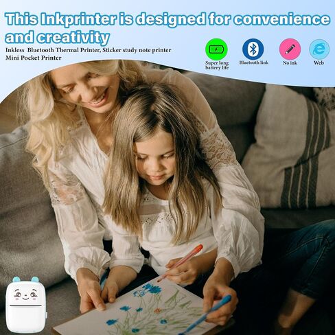 Inkless Sticker Printer-Thermal Printer with Case -Mini Printer Portable Kit-Print Pictures from Your Phone-Label Maker-Small Printer-Wireless Printer No Ink Needed-Pocket Printer in Saudi Arabia
