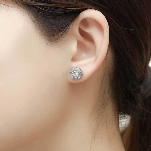Cubic Zirconia Earrings Studs, Fashion Jewelry Round Halo Stud Earrings Hypoallergenic for Women & Men in Saudi Arabia