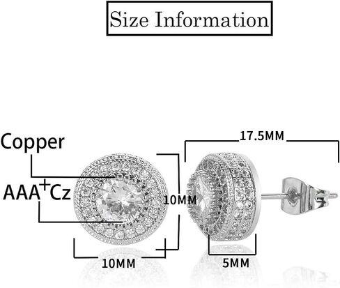 Cubic Zirconia Earrings Studs, Fashion Jewelry Round Halo Stud Earrings Hypoallergenic for Women & Men in Saudi Arabia