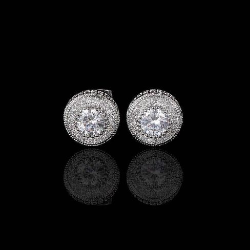 Cubic Zirconia Earrings Studs, Fashion Jewelry Round Halo Stud Earrings Hypoallergenic for Women & Men in Saudi Arabia