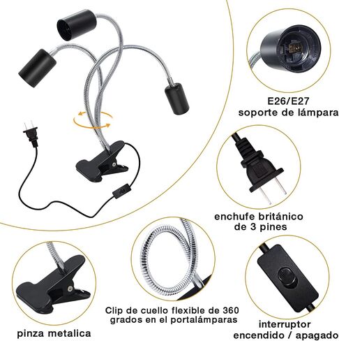 Clip Desk Lamp Socket,2 Pack Flexible Desk Light Socket,Gooseneck Clip on Light,Flexible Lamp with Clamp,Adjustable Light Stand Clamp Lamp,Night Light,Reading Book Light in Saudi Arabia