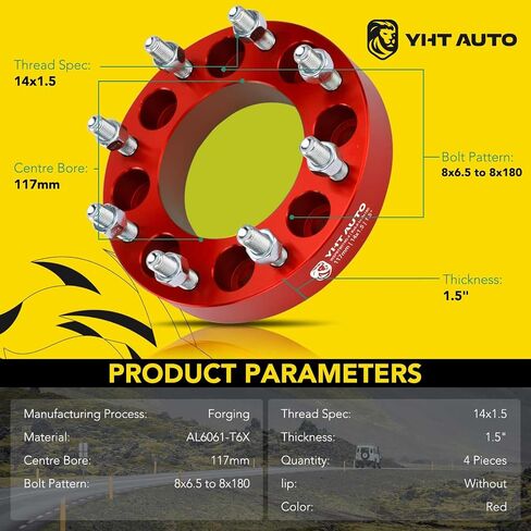 YHTAUTO 8x6.5 to 8x180 Wheel Adapters 1.5 inch Fits Chevy, GMC, Silverado Sierra 2500 3500 HD 1999-2010, C/K, Suburban, Savana, Express, 8 Lug Tire Spacers w/ M14x1.5 & 12.9 Studs, 117 mm Bore 2PCS in Saudi Arabia