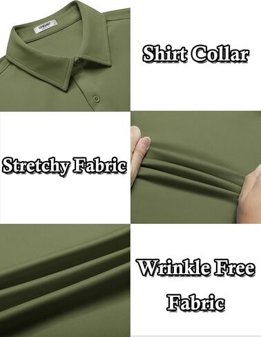 COOFANDY Mens Wrinkle Free Button Down Shirts Short Sleeve Regular Fit Beach Tops Army Green in Saudi Arabia