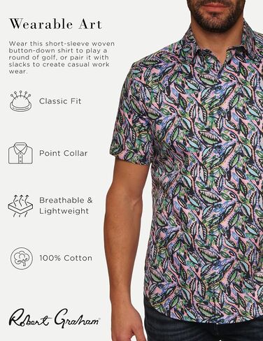 Robert Graham Men's Alford Short Sleeve Woven Button Down Shirt in Saudi Arabia
