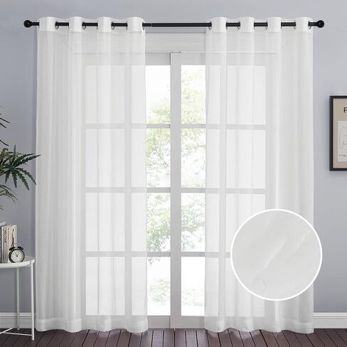 NICETOWN Crushed Sheer Curtains 63 inch Long, Grommet Crinkled Voile Sheer Light and Airy Drapes Window Treatment for Kitchen/Bathroom (52 inch Wide Each Panel, Beige, 2 Pieces) in Saudi Arabia