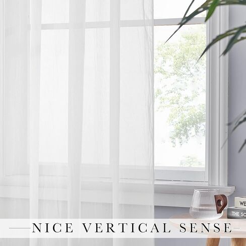 NICETOWN Crushed Sheer Curtains 63 inch Long, Grommet Crinkled Voile Sheer Light and Airy Drapes Window Treatment for Kitchen/Bathroom (52 inch Wide Each Panel, Beige, 2 Pieces) in Saudi Arabia