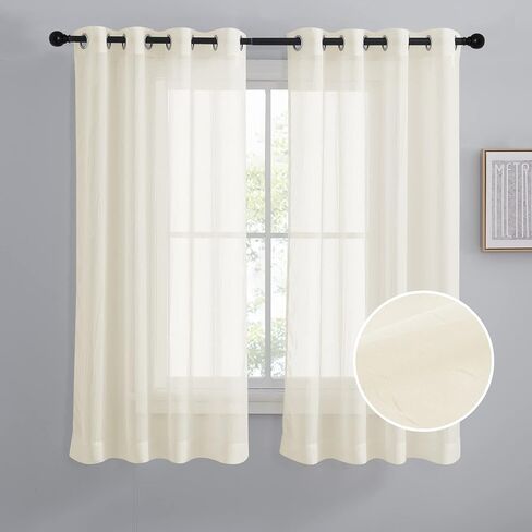 NICETOWN Crushed Sheer Curtains 63 inch Long, Grommet Crinkled Voile Sheer Light and Airy Drapes Window Treatment for Kitchen/Bathroom (52 inch Wide Each Panel, Beige, 2 Pieces) in Saudi Arabia