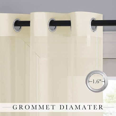 NICETOWN Crushed Sheer Curtains 63 inch Long, Grommet Crinkled Voile Sheer Light and Airy Drapes Window Treatment for Kitchen/Bathroom (52 inch Wide Each Panel, Beige, 2 Pieces) in Saudi Arabia