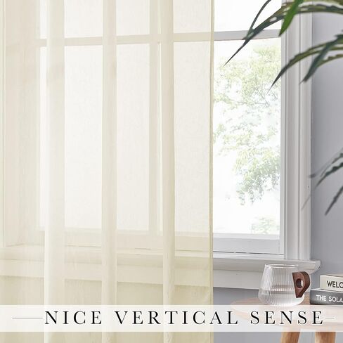 NICETOWN Crushed Sheer Curtains 63 inch Long, Grommet Crinkled Voile Sheer Light and Airy Drapes Window Treatment for Kitchen/Bathroom (52 inch Wide Each Panel, Beige, 2 Pieces) in Saudi Arabia