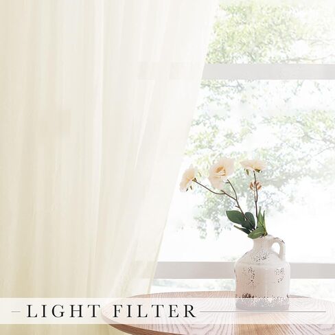 NICETOWN Crushed Sheer Curtains 63 inch Long, Grommet Crinkled Voile Sheer Light and Airy Drapes Window Treatment for Kitchen/Bathroom (52 inch Wide Each Panel, Beige, 2 Pieces) in Saudi Arabia