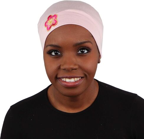 Chemo Beanie Sleep Cap with Pink and Gold Flower in Saudi Arabia