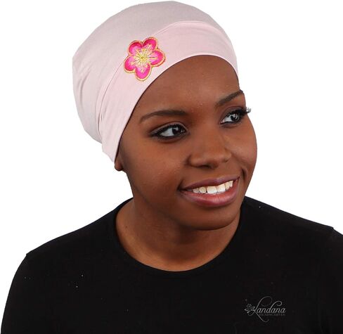 Chemo Beanie Sleep Cap with Pink and Gold Flower in Saudi Arabia