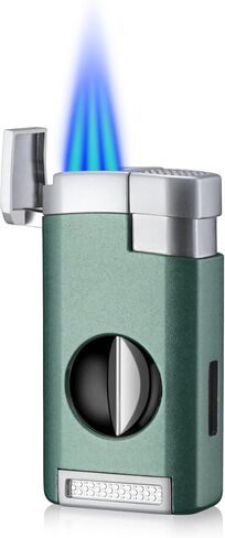 Cigar Lighter, Triple Jet Flame Torch Lighter with Cigar Cutter V Cut, Cigar Accessories Cigar Holder, Windproof Refillable Butane Lighters for Smoking with Gift Box (Black) in Saudi Arabia