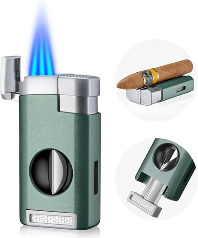 Cigar Lighter, Triple Jet Flame Torch Lighter with Cigar Cutter V Cut, Cigar Accessories Cigar Holder, Windproof Refillable Butane Lighters for Smoking with Gift Box (Black) in Saudi Arabia
