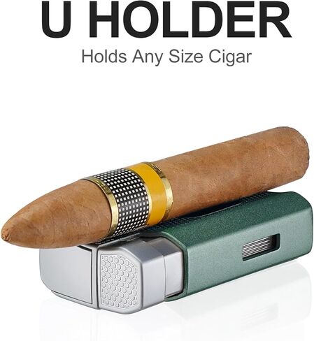 Cigar Lighter, Triple Jet Flame Torch Lighter with Cigar Cutter V Cut, Cigar Accessories Cigar Holder, Windproof Refillable Butane Lighters for Smoking with Gift Box (Black) in Saudi Arabia