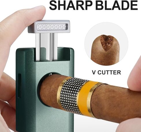 Cigar Lighter, Triple Jet Flame Torch Lighter with Cigar Cutter V Cut, Cigar Accessories Cigar Holder, Windproof Refillable Butane Lighters for Smoking with Gift Box (Black) in Saudi Arabia