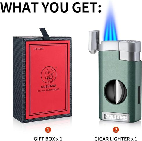 Cigar Lighter, Triple Jet Flame Torch Lighter with Cigar Cutter V Cut, Cigar Accessories Cigar Holder, Windproof Refillable Butane Lighters for Smoking with Gift Box (Black) in Saudi Arabia