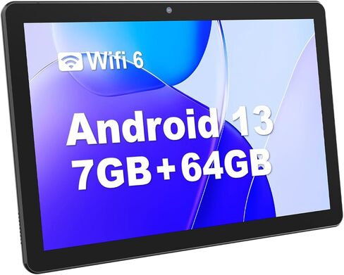 BAKEN 10.1 inch Tablet Android 13 Tablets, 7GB+64GB 1TB Expand, 6000mAh Battery, 2.4G+5G Wi-Fi 6, Quad-Core Processor, 2MP+8MP Dual Camera, Bluetooth, 1280 * 800 FHD IPS Android Tablet (Blue) in Kuwait