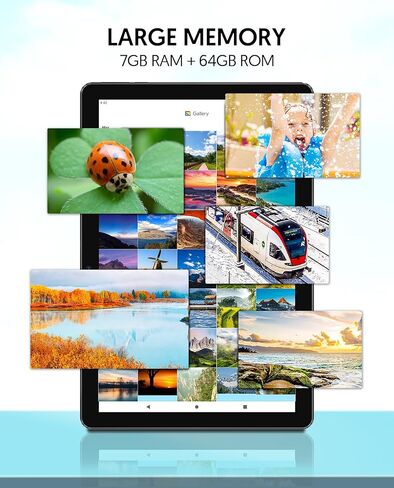 BAKEN 10.1 inch Tablet Android 13 Tablets, 7GB+64GB 1TB Expand, 6000mAh Battery, 2.4G+5G Wi-Fi 6, Quad-Core Processor, 2MP+8MP Dual Camera, Bluetooth, 1280 * 800 FHD IPS Android Tablet (Blue) in Kuwait