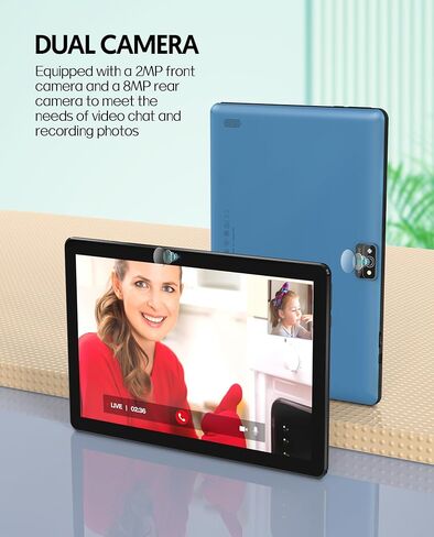 BAKEN 10.1 inch Tablet Android 13 Tablets, 7GB+64GB 1TB Expand, 6000mAh Battery, 2.4G+5G Wi-Fi 6, Quad-Core Processor, 2MP+8MP Dual Camera, Bluetooth, 1280 * 800 FHD IPS Android Tablet (Blue) in Kuwait