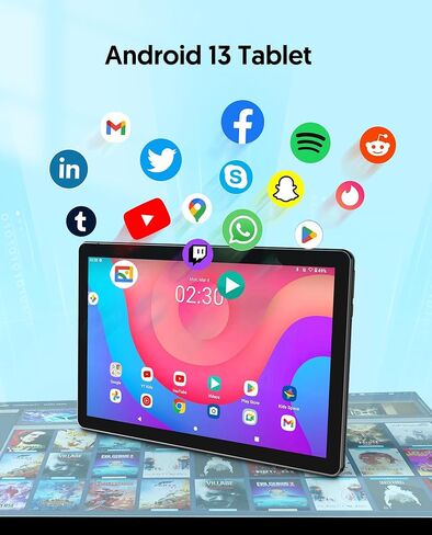 BAKEN 10.1 inch Tablet Android 13 Tablets, 7GB+64GB 1TB Expand, 6000mAh Battery, 2.4G+5G Wi-Fi 6, Quad-Core Processor, 2MP+8MP Dual Camera, Bluetooth, 1280 * 800 FHD IPS Android Tablet (Blue) in Kuwait