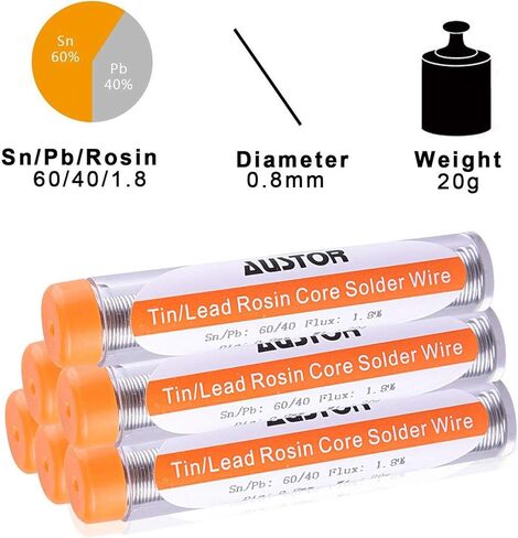 AUSTOR 6 Pack 60-40 Rosin Core Solder, Solder Wire Tin Lead Electrical Soldering Tools Diameter 0.8mm, 20g in Kuwait
