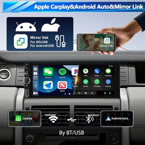 [2+64G] Single Din Android 13 Car Stereo with Wireless Apple Carplay Android Auto,6.86 Inch IPS Touchscreen Car Radio with WiFi,GPS Navigation,Bluetooth,FM/RDS,SWC,Dual USB/AUX-in +AHD Backup Camera in Saudi Arabia