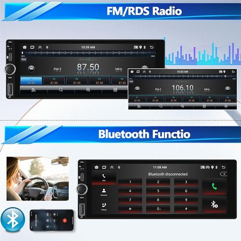 [2+64G] Single Din Android 13 Car Stereo with Wireless Apple Carplay Android Auto,6.86 Inch IPS Touchscreen Car Radio with WiFi,GPS Navigation,Bluetooth,FM/RDS,SWC,Dual USB/AUX-in +AHD Backup Camera in Saudi Arabia