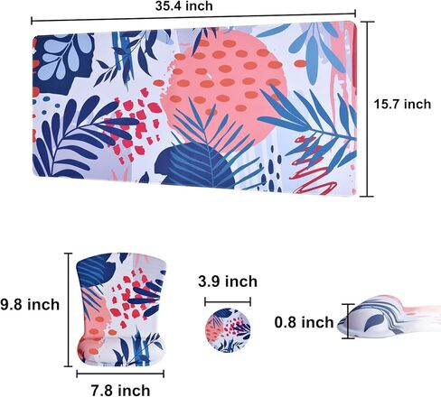 MEGREZ 3 قطع لوحة ماوس مريحة مع دعم مسند المعصم + حصيرة ماوس ألعاب كبيرة مع وسادة أكواب، لوحة ماوس ممتدة للألعاب في المنزل والمكتب، وسادة ماوس مسند للمعصم تخفف الألم، أوراق استوائية in Kuwait